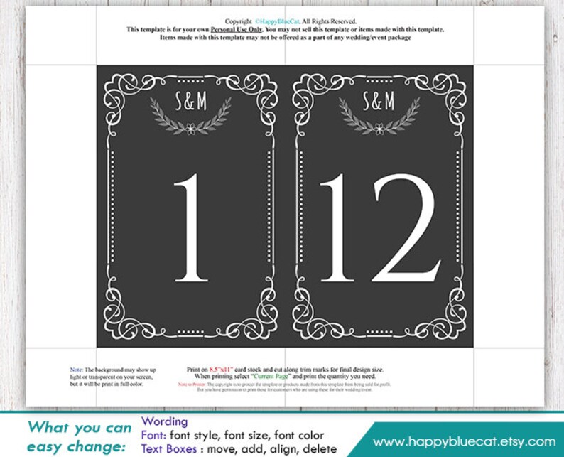 Diy Printable Table Number Card Template Instant Download Etsy