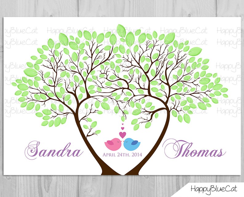 Tree Love Birds Wedding Guest Book Signaturetree Guest | Etsy