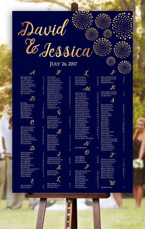 Wedding Seating Chart Rush Service Gold Fireworks Navy Etsy