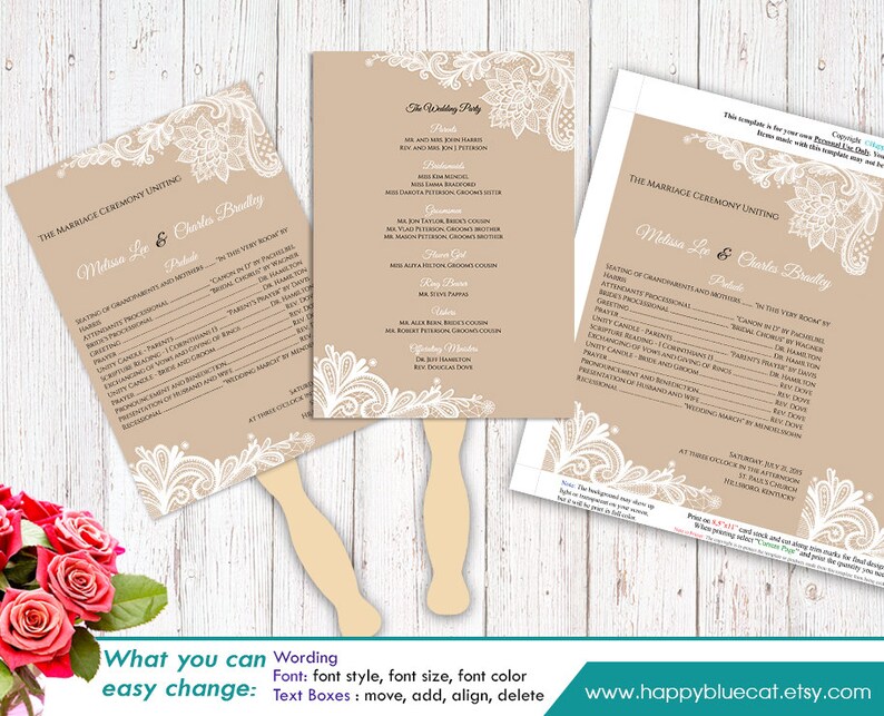 Diy Printable Wedding Fan Program Template Instant Download Etsy