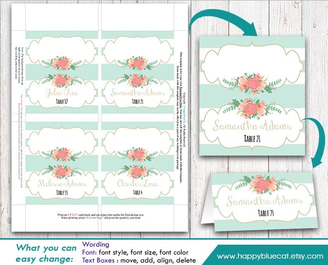 Diy Printable Wedding Place Card Template Instant Download | Etsy