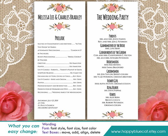 Diy Printable Program Wedding Template Instant Download Etsy