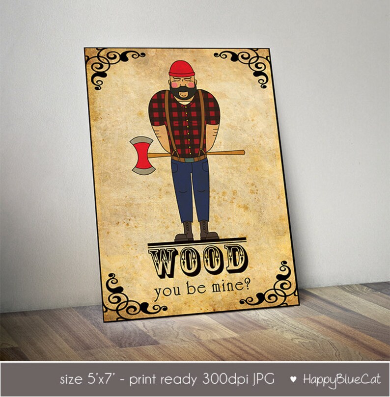 Vintage Lumberjack Love Card printable Digital Art Print | Etsy