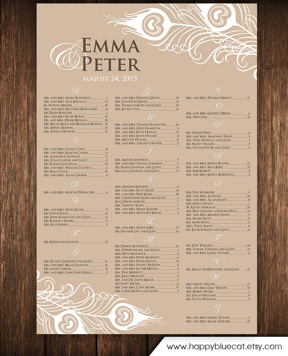 Peacock Wedding Seating Chart