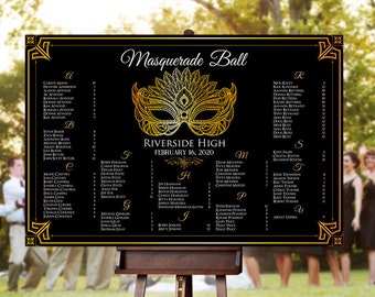 Sitzplan für Hochzeit -RUSH SERVICE- Karneval Maske Hochzeit Sitzplan Empfang Poster - Maskerade - Digitale Druckbare Datei HK1