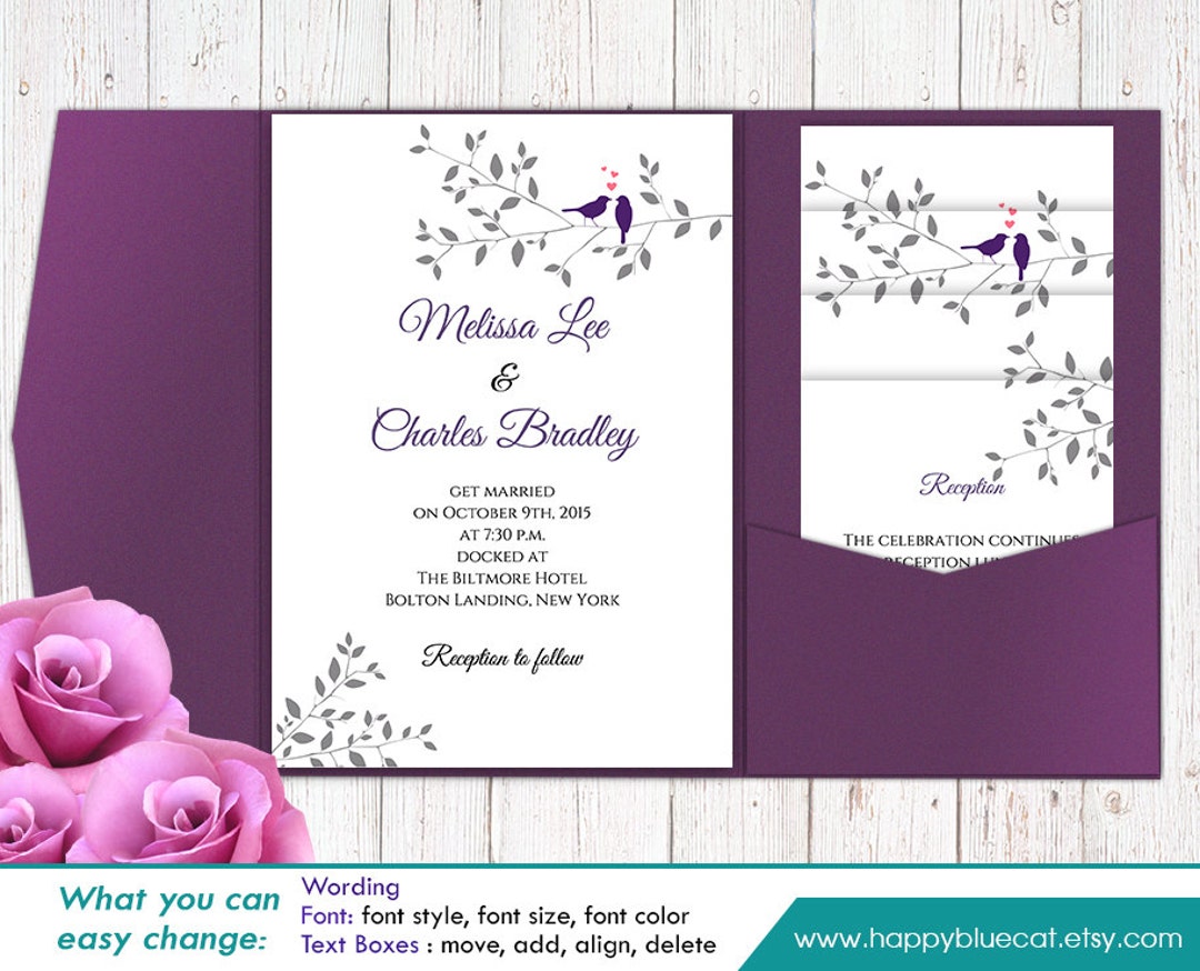 Diy Printable Pocket Wedding Invitation Template SET Instant Etsy