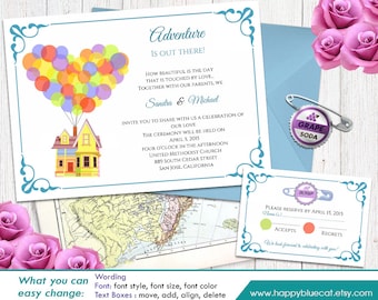UP! Pixar Inspired DiY Printable Wedding Invitation and Rsvp Template - Instant Download - EDITABLE TEXT - Microsoft® Word Format HBC004