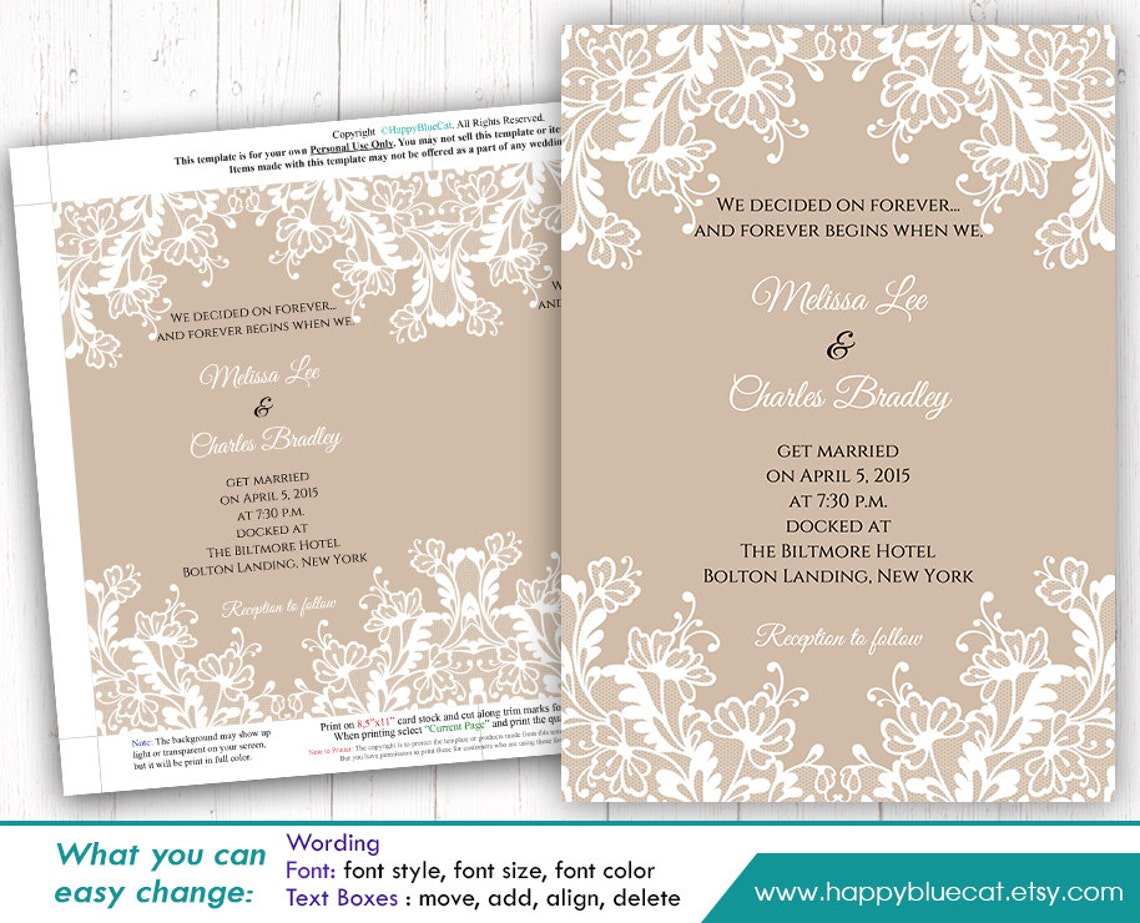 Diy Printable Wedding Invitation Template Instant Download - Etsy