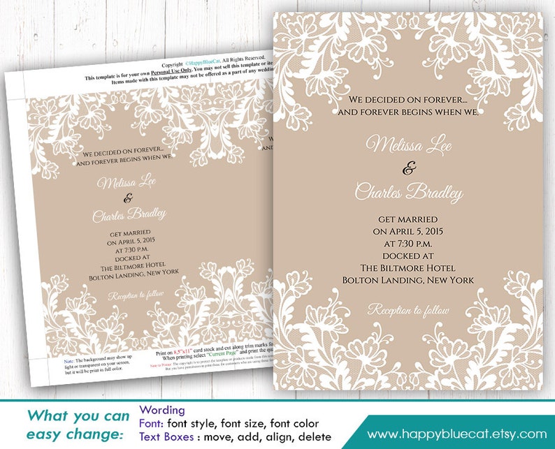 Diy Printable Wedding Invitation Template Instant Download - Etsy