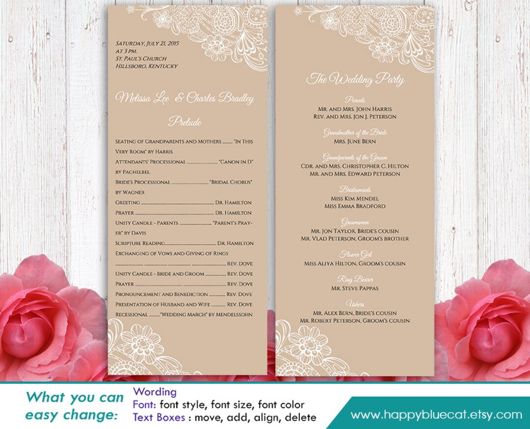 Diy Printable Program Wedding Template Instant Download - Etsy