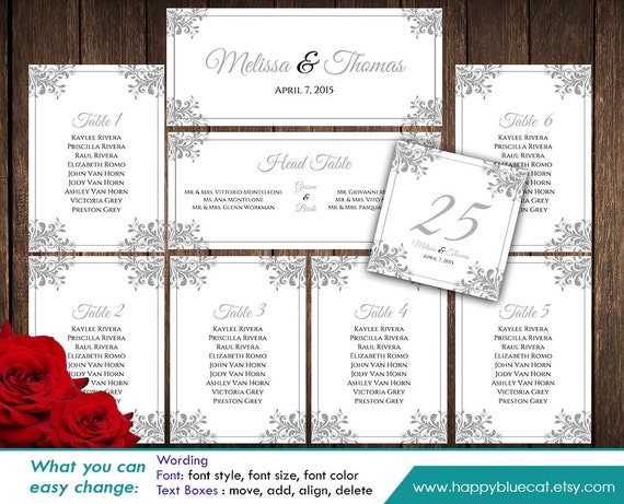 Diy Printable Wedding Seating Chart Template Instant - Etsy