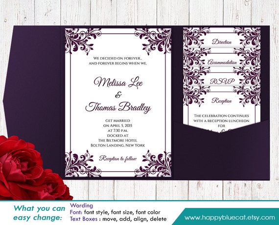 Diy Printable Pocket Wedding Invitation Template Set Instant Etsy