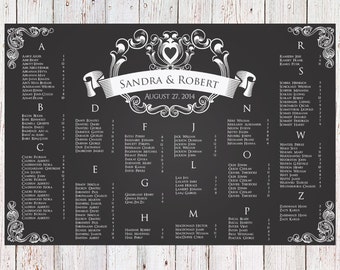 Wedding Seating Chart - RUSH SERVICE - Chalk Ribbon Heart Wedding Seating Chart Reception Poster - Digital Printable File -HBC52