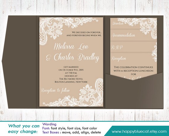 Diy Printable Pocket Wedding Invitation Template Set Instant Etsy