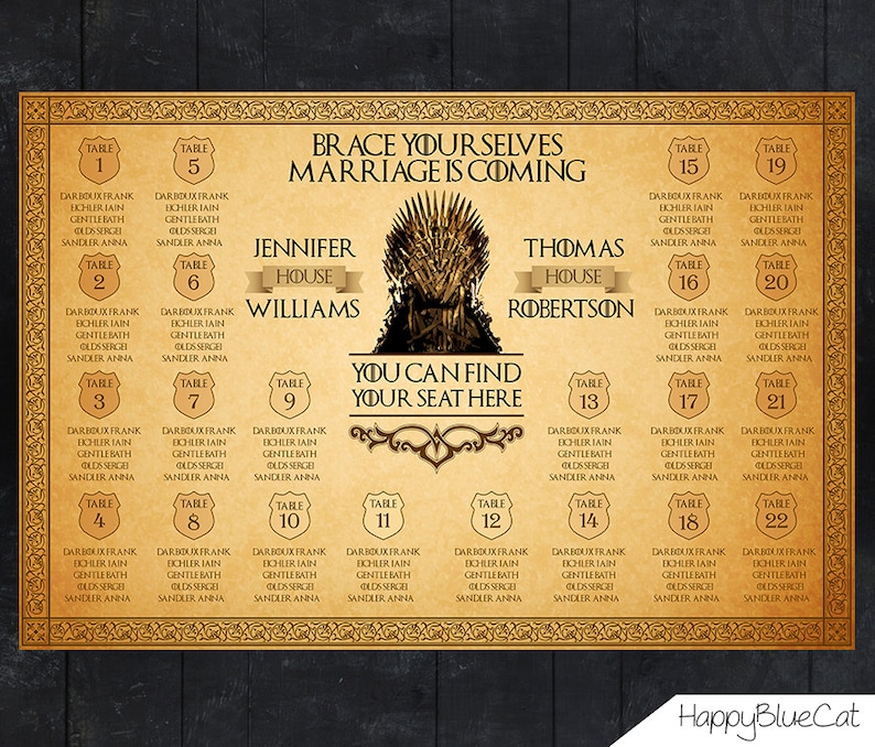 Wedding Seating Chart Game of Thrones Westeros Wedding Etsy UK