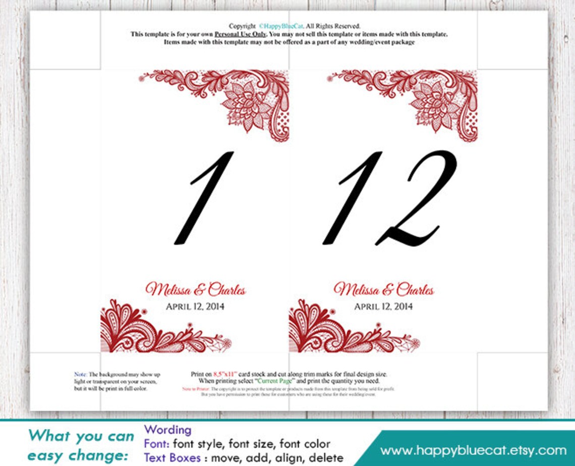 Diy Printable Table Number Card Template Instant Download - Etsy