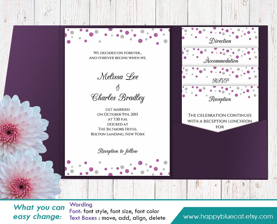 DiY Printable Pocket Wedding Invitation Template SET Instant | Etsy
