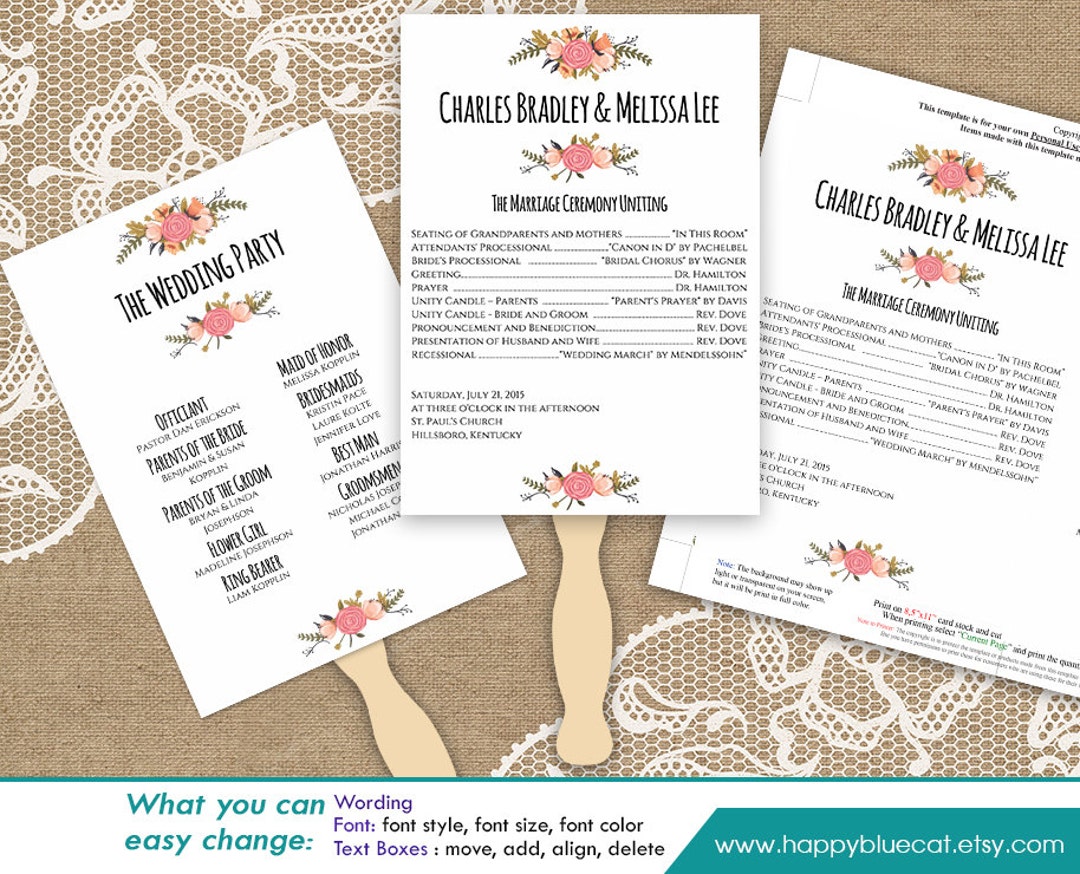 Diy Printable Wedding Fan Program Template Instant Download EDITABLE ...