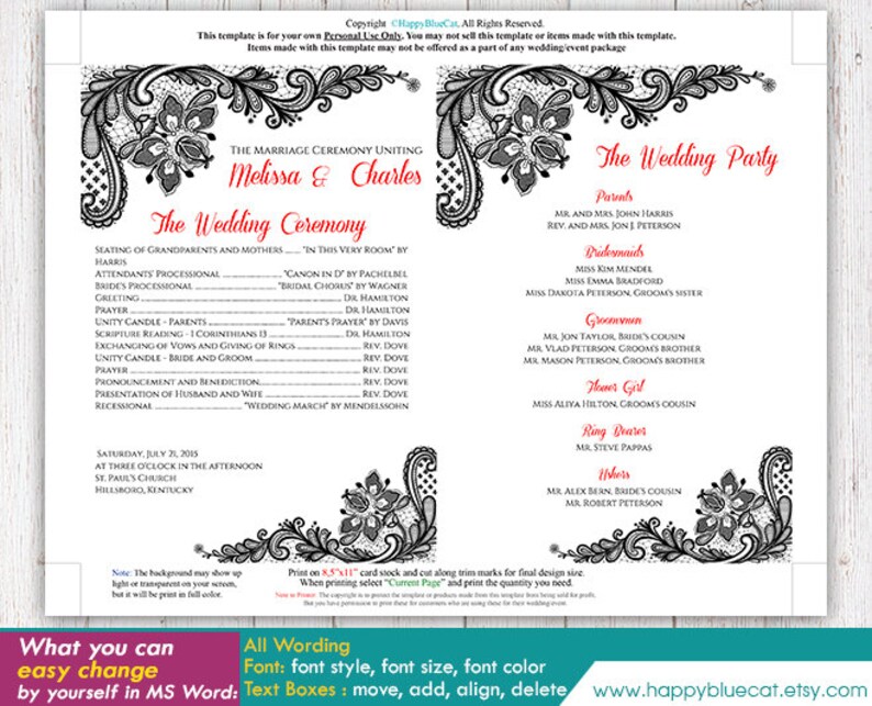 DiY Printable Wedding Fan Program Template Instant Download Etsy