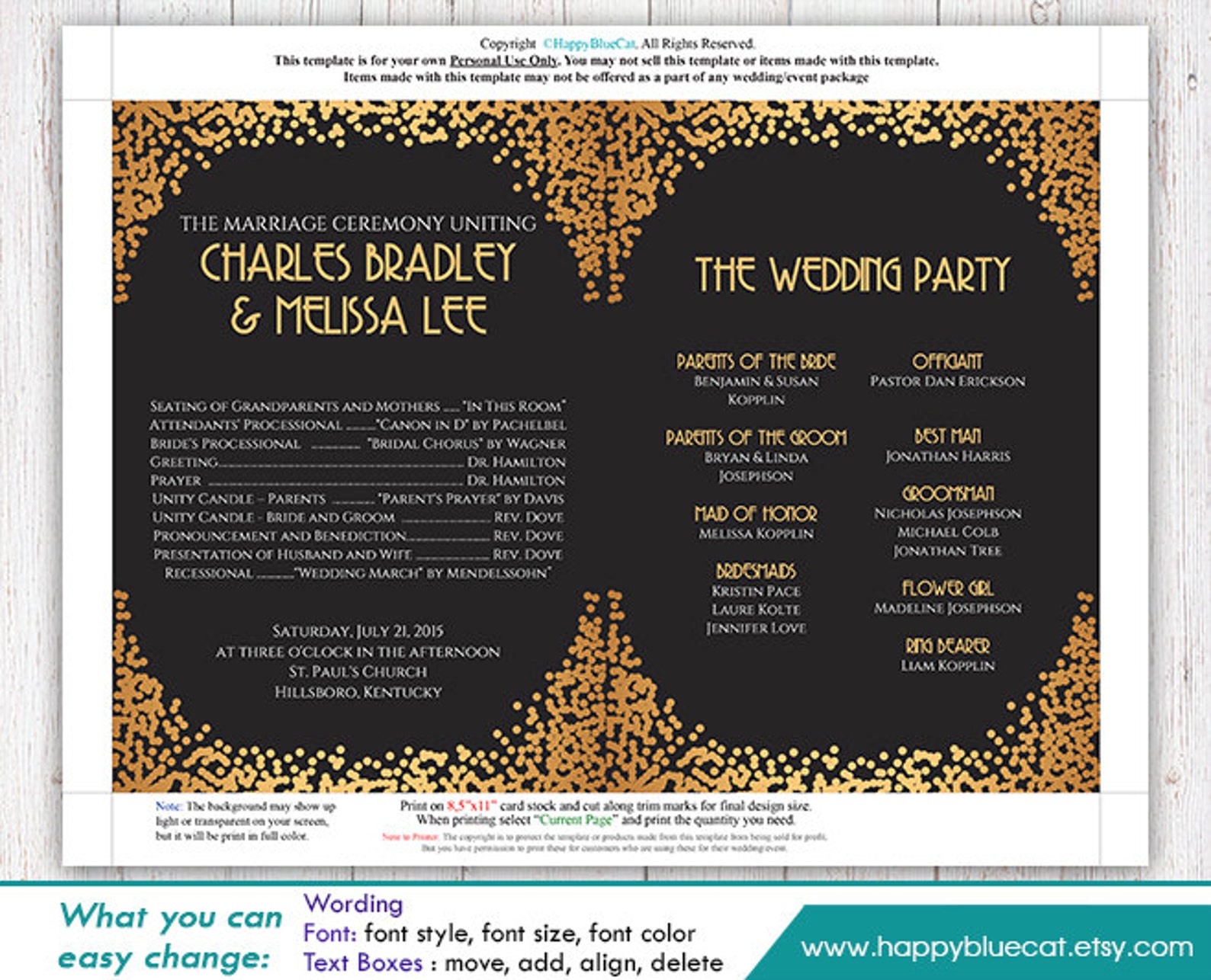 Diy Printable Wedding Fan Program Template Instant Download Etsy