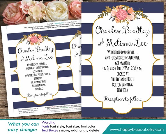 Diy Printable Wedding Invitation Template Instant Download | Etsy