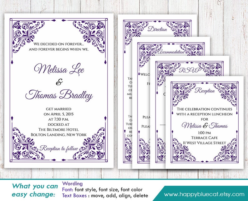 Diy Printable Pocket Wedding Invitation Template SET Instant Etsy