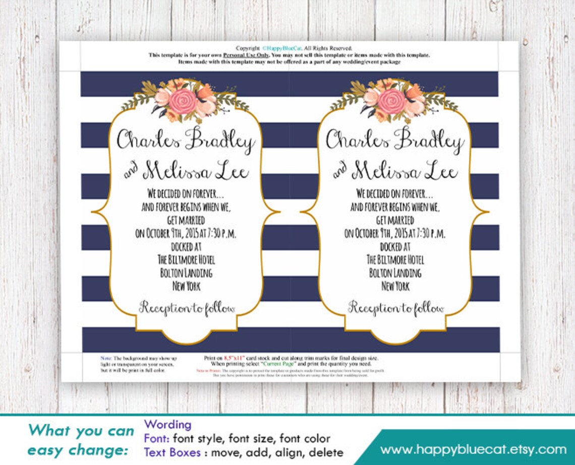 Diy Printable Wedding Invitation Template Instant Download - Etsy