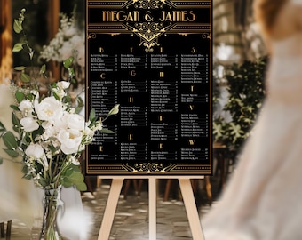 Sitzplan für Hochzeiten - RUSH SERVICE- Great Gatsby Gold Art Deco Vintage Retro Sitzplan Empfang Poster - Digital Printable File HBC165