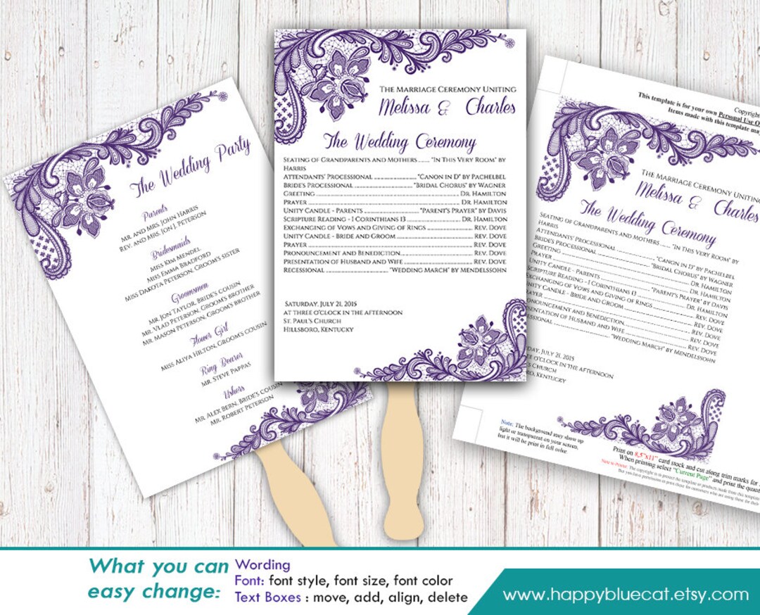 Diy Printable Wedding Fan Program Template Instant Download EDITABLE ...