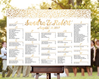 Wedding Seating Chart - RUSH SERVICE - Polka Dots Confetti Sprinkle Wedding Seating Chart - Gold & White - Digital Printable File HBC170