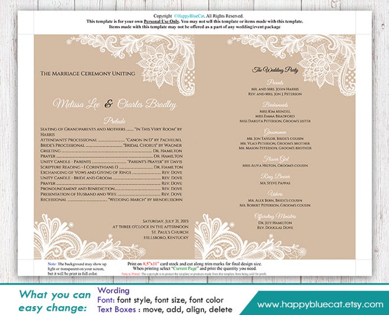 Diy Printable Wedding Fan Program Template Instant Download Etsy