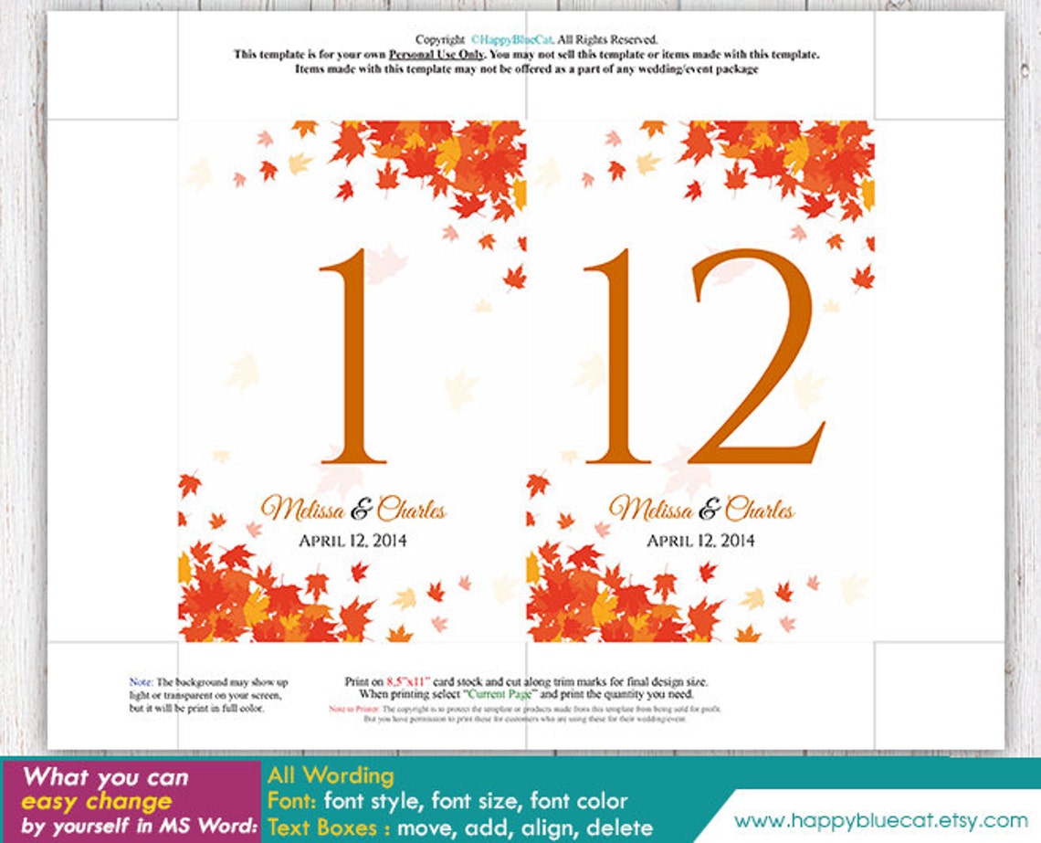 Diy Printable Table Number Card Template Instant Download Etsy