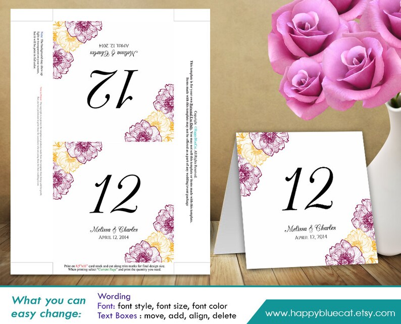 Diy Printable Table Number Card Template Instant Download Etsy