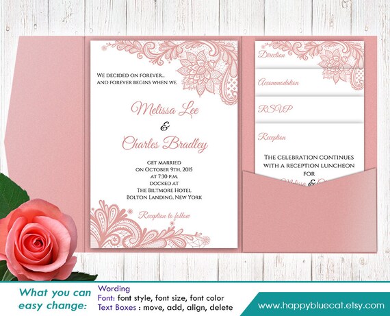 SALE Printable Pocket Wedding Invitation Template SET | Etsy