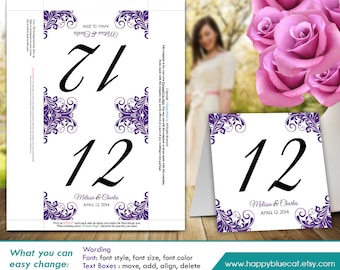 DiY Printable Table Number Card Template - Instant Download - EDITABLE TEXT - Lavender Purple  5"x5" - Microsoft® Word Format HBC5n