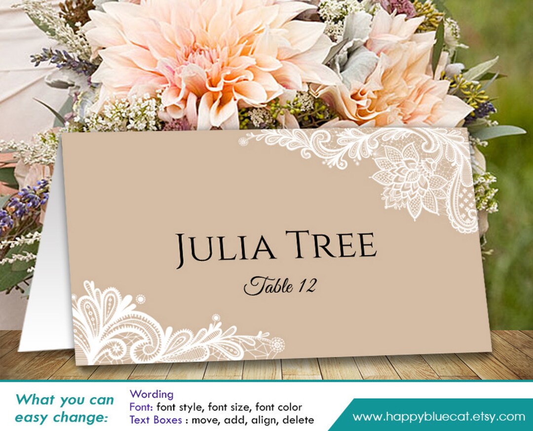 Diy Printable Wedding Place Card Template Instant Download EDITABLE