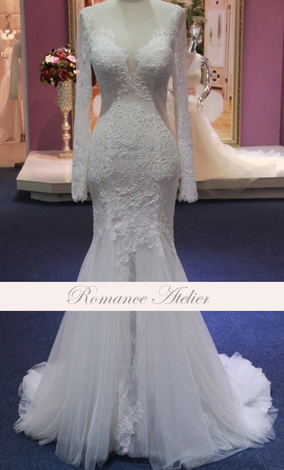 Elegante Vestido De Novia Manga Larga Encaje Encaje De Etsy