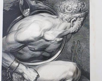 Antique Gustave Dore Art Engraving, Nimrod Giant from 1866 Dante's Inferno Book, 14.5x11