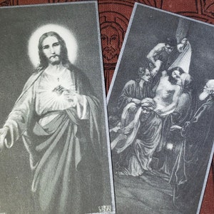 2 Vintage Priest Funeral Card, 1949, Jesus Heilige Karte, Erinnerungskarte, Todeskuriositäten