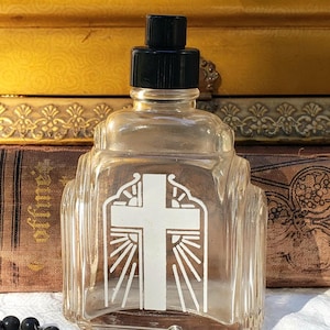 Vintage Art Deco Holy Water Bottle with Painted White Cross, EMPTY