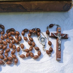 Long Vintage Brown Rosary, Plastic Beads, Catholic Faith, Religious Protection, Prayer & Meditation