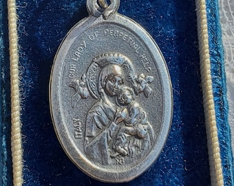 Vintage Mary & Jesus Medal, Our Lady Perpetual Help, Catholic Jewelry, Protection, Mother and Child Holy Medal, Italian Medals