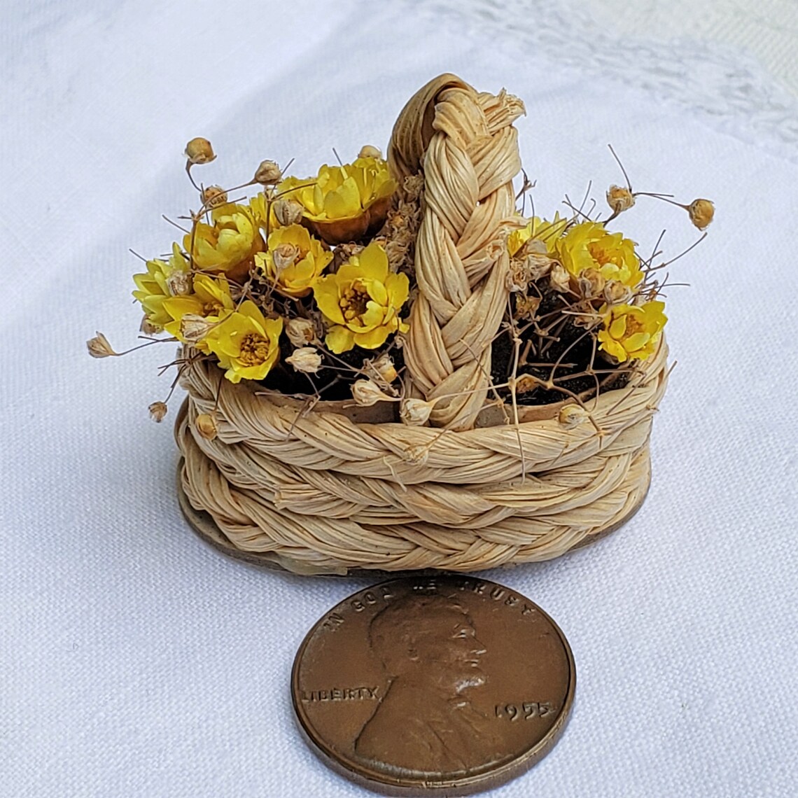 Miniature Flowers in Basket Vintage Mini Dried Flowers Set Etsy