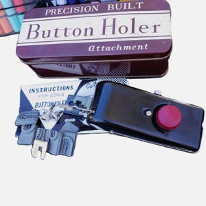 Vintage Buttonholer Attachment for Parts, Missing Few Pieces, "Precision Built" in Original Metal Box