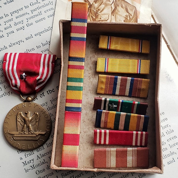 Vintage Campaign Ribbons & Good Conduct Medal Bronze, World War II Era, Army Medals, Military WWII Collectors, EAME American Defense Service