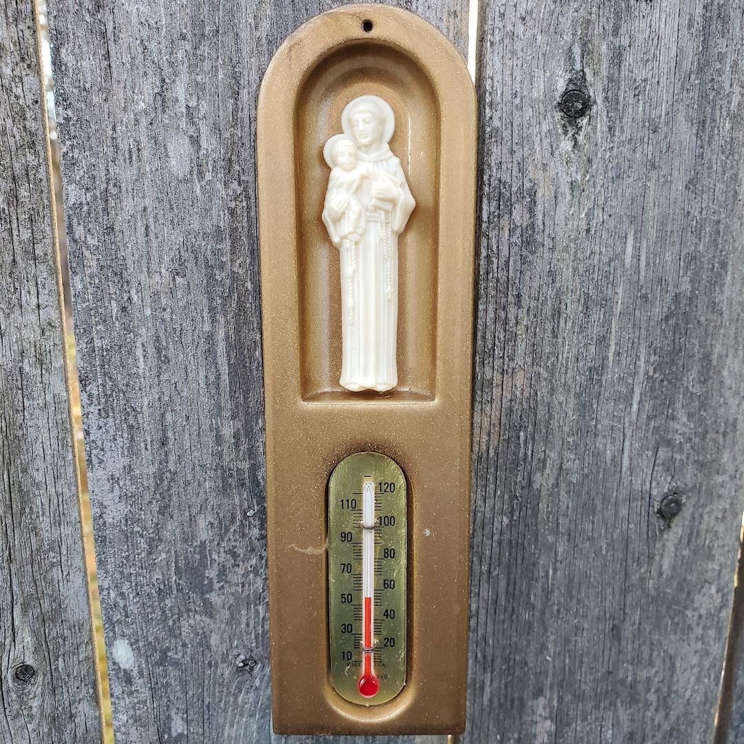 Vintage St Anthony Thermometer, Small Indoor Thermometer Plastic Saint House Protection