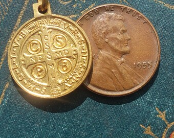 Small Vintage St Benedict Medal, Amulet, Protection Against Evil, Catholic Medals