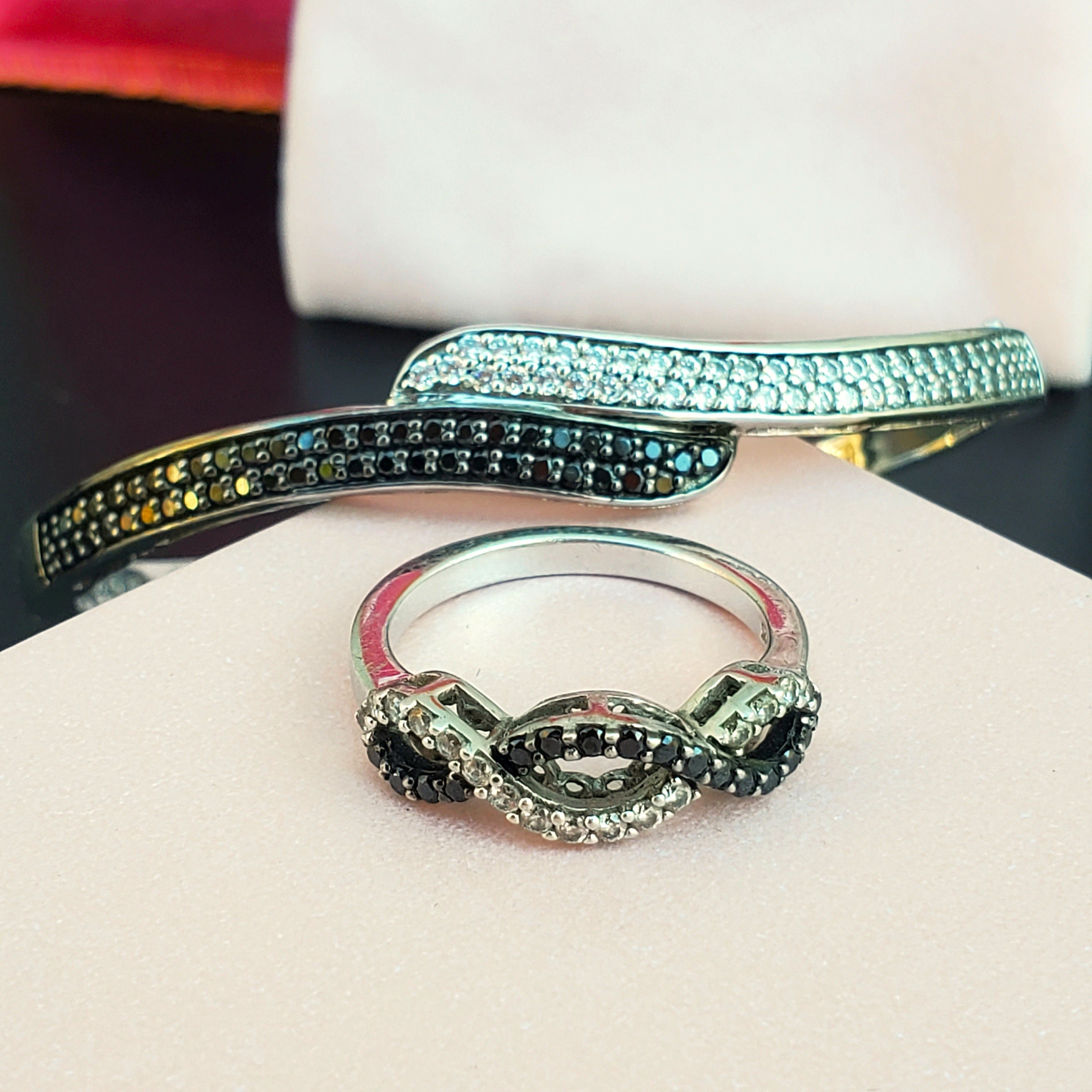 Vintage Sterling Bangle Bracelet & Infinity Ring Size 7.5