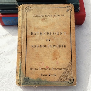 Antique Book, 1878 &quot;Hathercourt&quot; by Mrs Molesworth (Ennis Graham), Worn Hardcover w/ Spiderweb & Owl Decoration