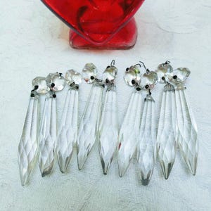 Antique Prisms, Set of Nine (9) Faceted U-Drop & Octagonal Shaped Clear Crystals, Lamp Chandelier Replacements